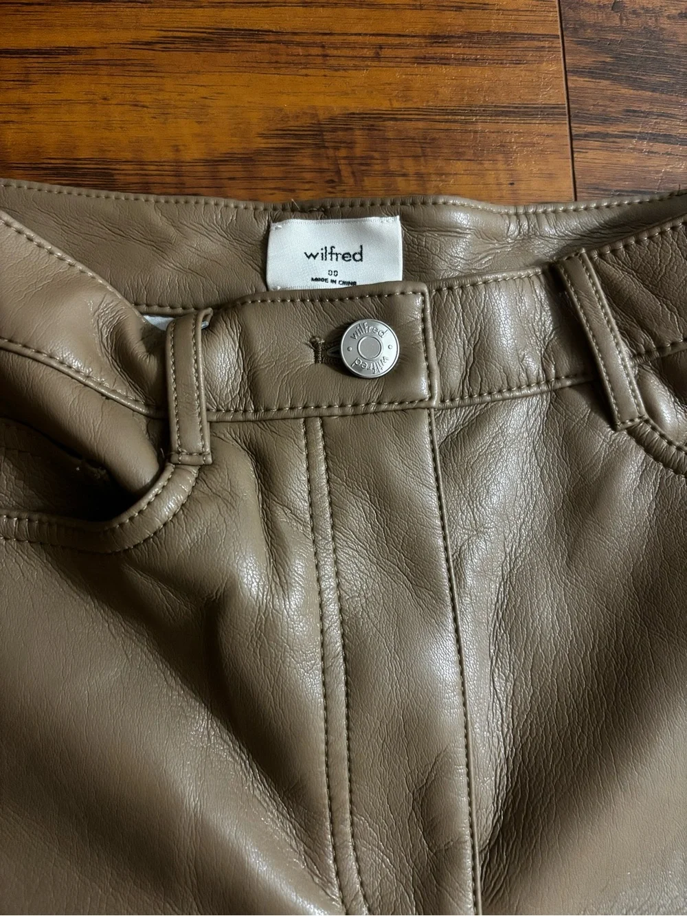 Aritzia Wilfred Melina Tall Vegan Leather Pants Camel Tan High-Rise Straight Leg - Picture 8 of 11